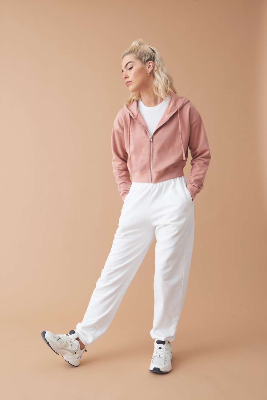 Zkrácená Dámská Mikina AWDis s Kapucí a Zipem na Potisk